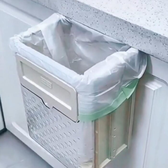 Luxshiny Hanging Kitchen Trash Can, 10L Foldable Waste Bin Plastic Collapsible Wall Mounted Garbage Can Food Waste Basket for Cabinet Door Bedroom Countertop