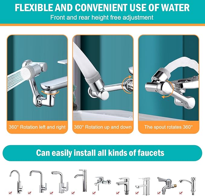 Faucet Aerator,1080° Rotating Extender Aerator, Durable Splash Proof Faucet Extender, Two Ways Water Saver Faucet Aerator, Can Be Used for Bathroom Sink, Kitchen Sink - Image 5