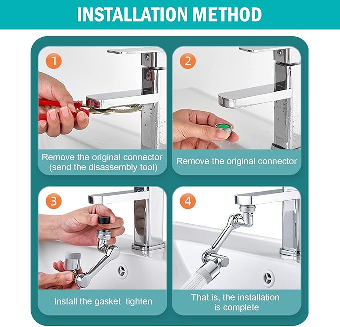 Faucet Aerator,1080° Rotating Extender Aerator, Durable Splash Proof Faucet Extender, Two Ways Water Saver Faucet Aerator, Can Be Used for Bathroom Sink, Kitchen Sink - Image 3