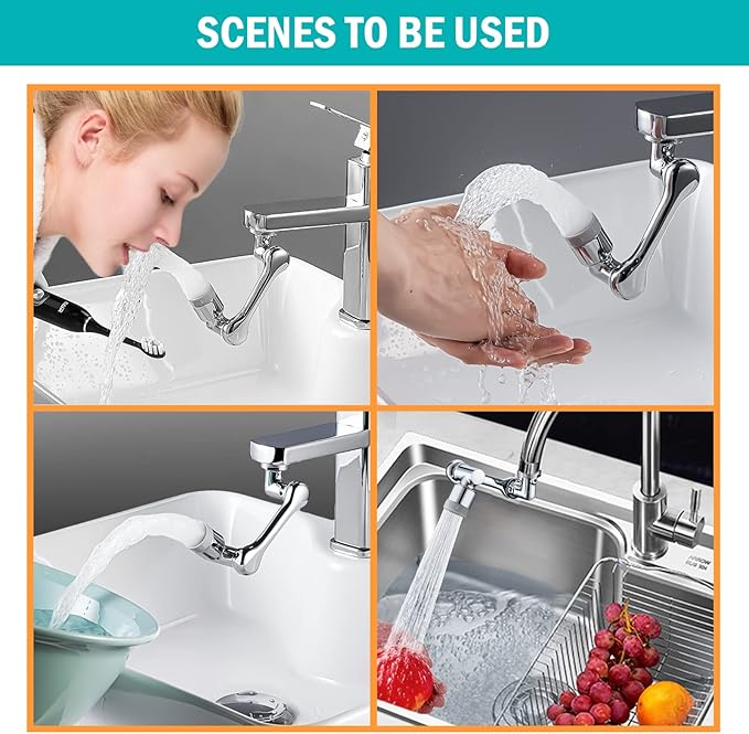 Faucet Aerator,1080° Rotating Extender Aerator, Durable Splash Proof Faucet Extender, Two Ways Water Saver Faucet Aerator, Can Be Used for Bathroom Sink, Kitchen Sink - Image 2