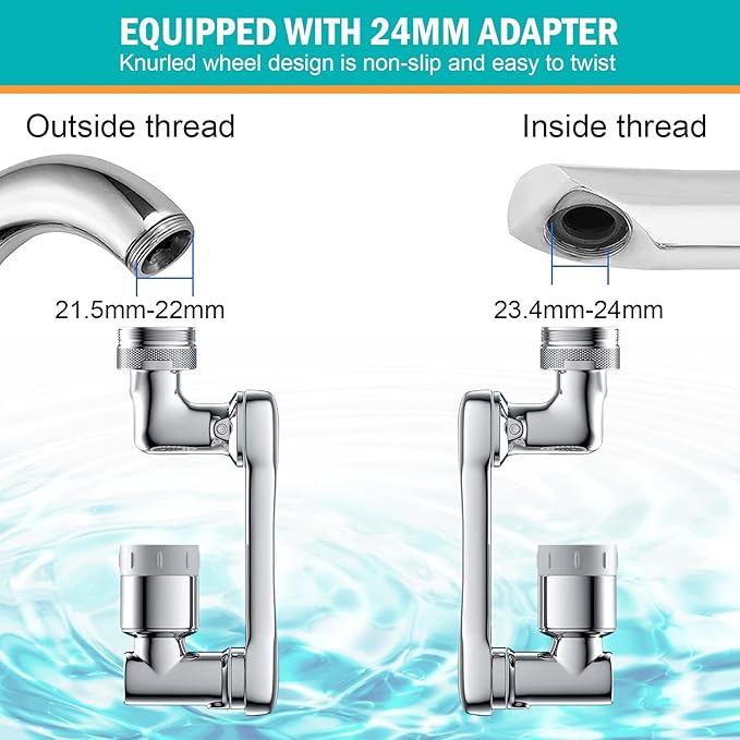 Faucet Aerator,1080° Rotating Extender Aerator, Durable Splash Proof Faucet Extender, Two Ways Water Saver Faucet Aerator, Can Be Used for Bathroom Sink, Kitchen Sink - Image 4